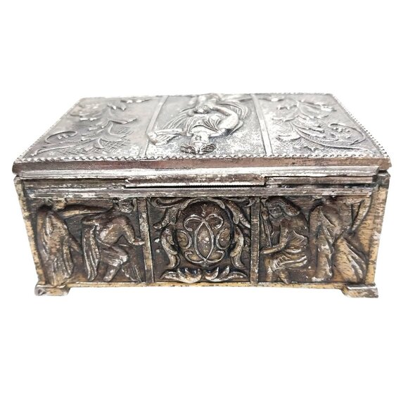 Vintage Decorative Silver Trinket Box Ornate Relief Design Japan - Picture 2 of 9